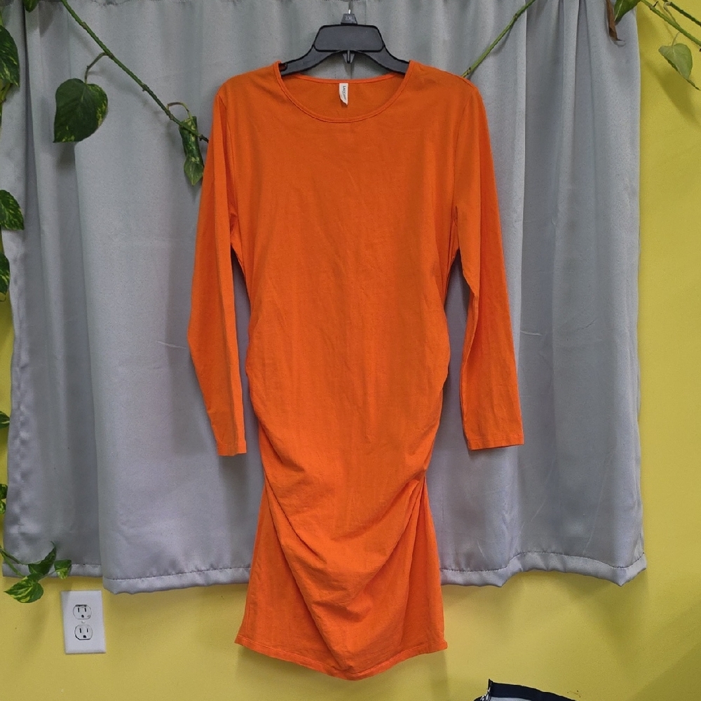 Elegant Orange Long Sleeve Dress